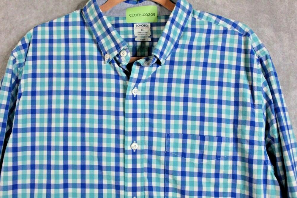 Bonobos Shirt Mens XL Blue Check Pocket Button Up Long Sleeve Slim Fit Cotton